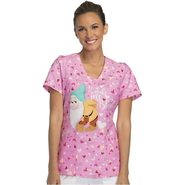 TOONIFORMS BY CHEROKEE WOMEN'S V-NECK TF641 PRAS (SNOW WHITE BASHFUL) SCRUB TOP