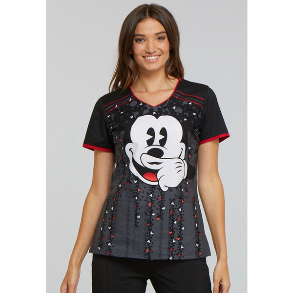 TOONIFORMS BY CHEROKEE WOMEN'S V-NECK TF686 MKTA (MICKEY MOUSE MUSTACHE) SCRUB TOP