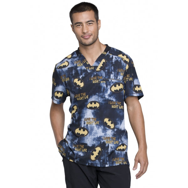 TOONIFORMS BY CHEROKEE MEN'S V-NECK TF730 DMKL (DC BATMAN KNIGHT LIFE) SCRUB TOP