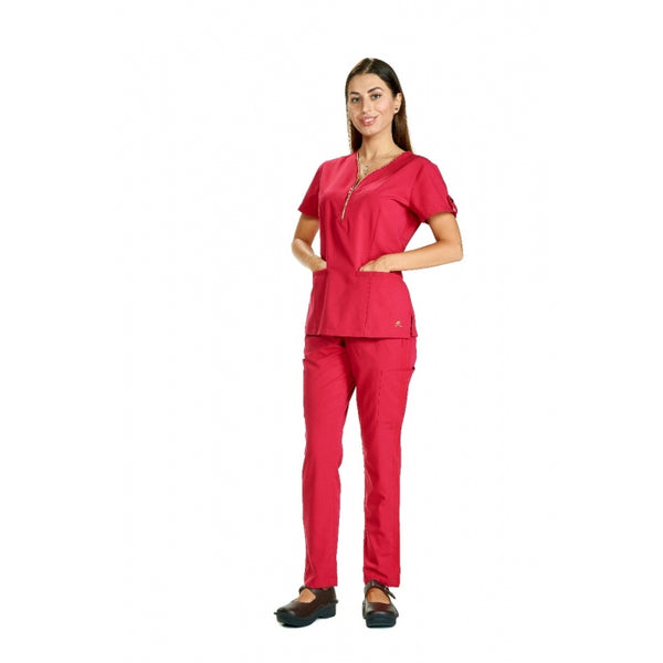 Z1986 - V-NECK WITH GOLD ZIPPER OPENING COMBO STRETCH SCRUB SET